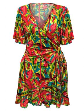 Vestido Transpassado curto com babados Olinda