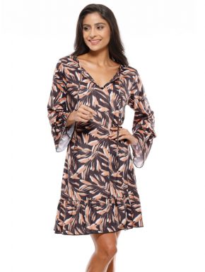 Vestido curto com manga longa e babados Mist