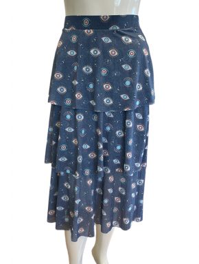 Saia midi com babados em camadas sorte