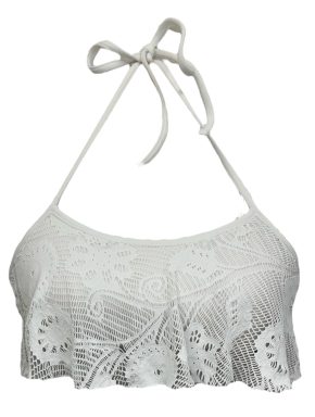 Top de biquíni com babado e decote redondo renda branca Alegra