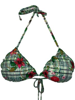 Top de biquíni cortininha com babadinho e bojo Xadrez