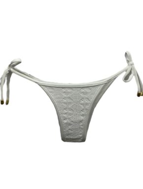 Tanga de biquíni com amarração na lateral e ponteira renda branca Florata