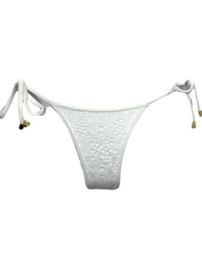 Tanga de biquíni com amarração na lateral com laços e ponteira renda branca Savyon