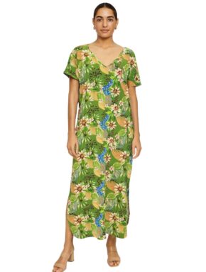 Vestido midi com decote V e mangas curtas Groove