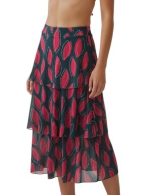 Saia Midi com babados Ville Pink